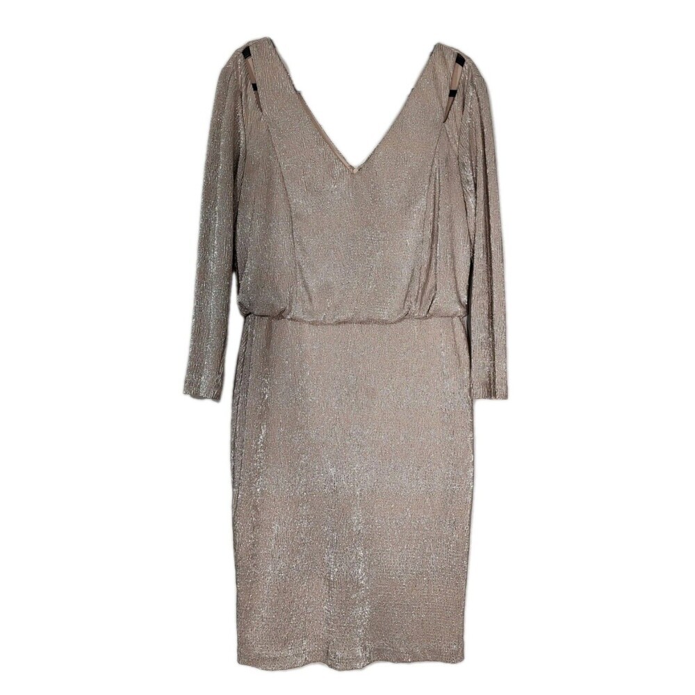 CALVIN KLEIN  Women's Metallic Textured Split Shoulder Blouson Sheath Dress 10